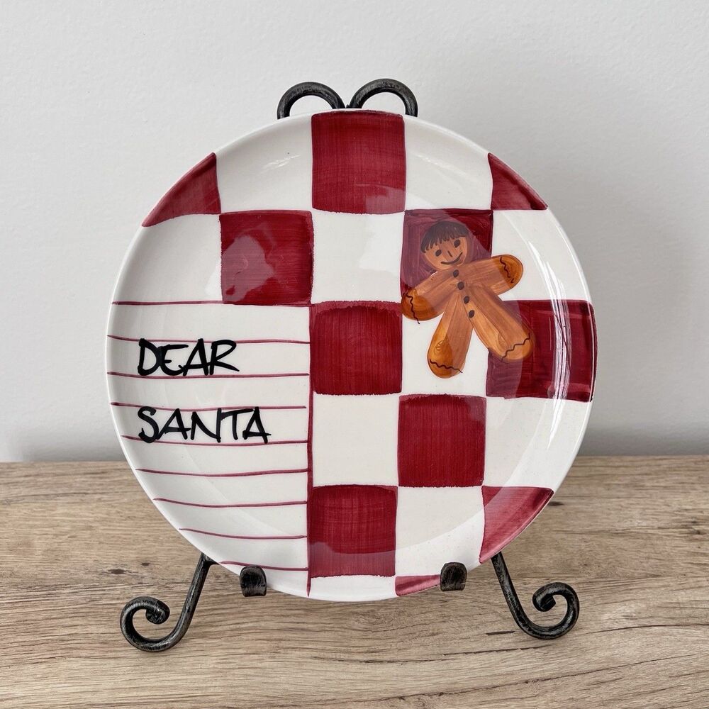 Hand Painted Made in Italy “Dear Santa”  Gingerman Cookie Plate 8.5” Dia